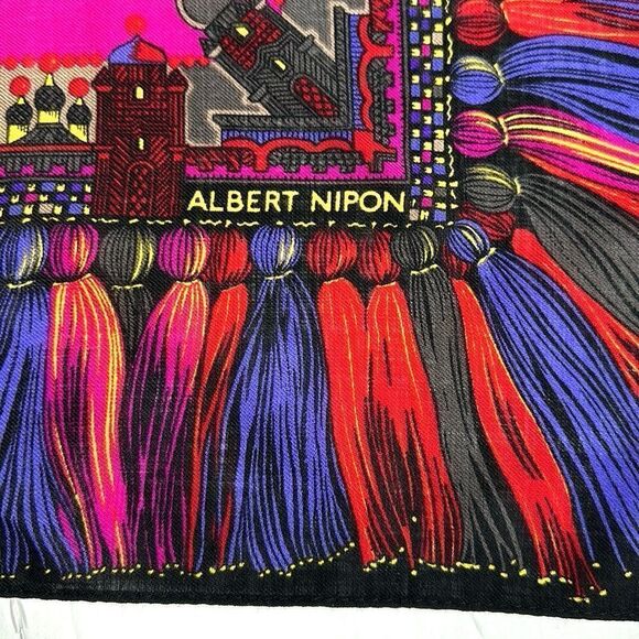 Albert Nipon Wool Square Scarf Purple Multicolor Persian Motifs Excellent 38x38 - Picture 15 of 16